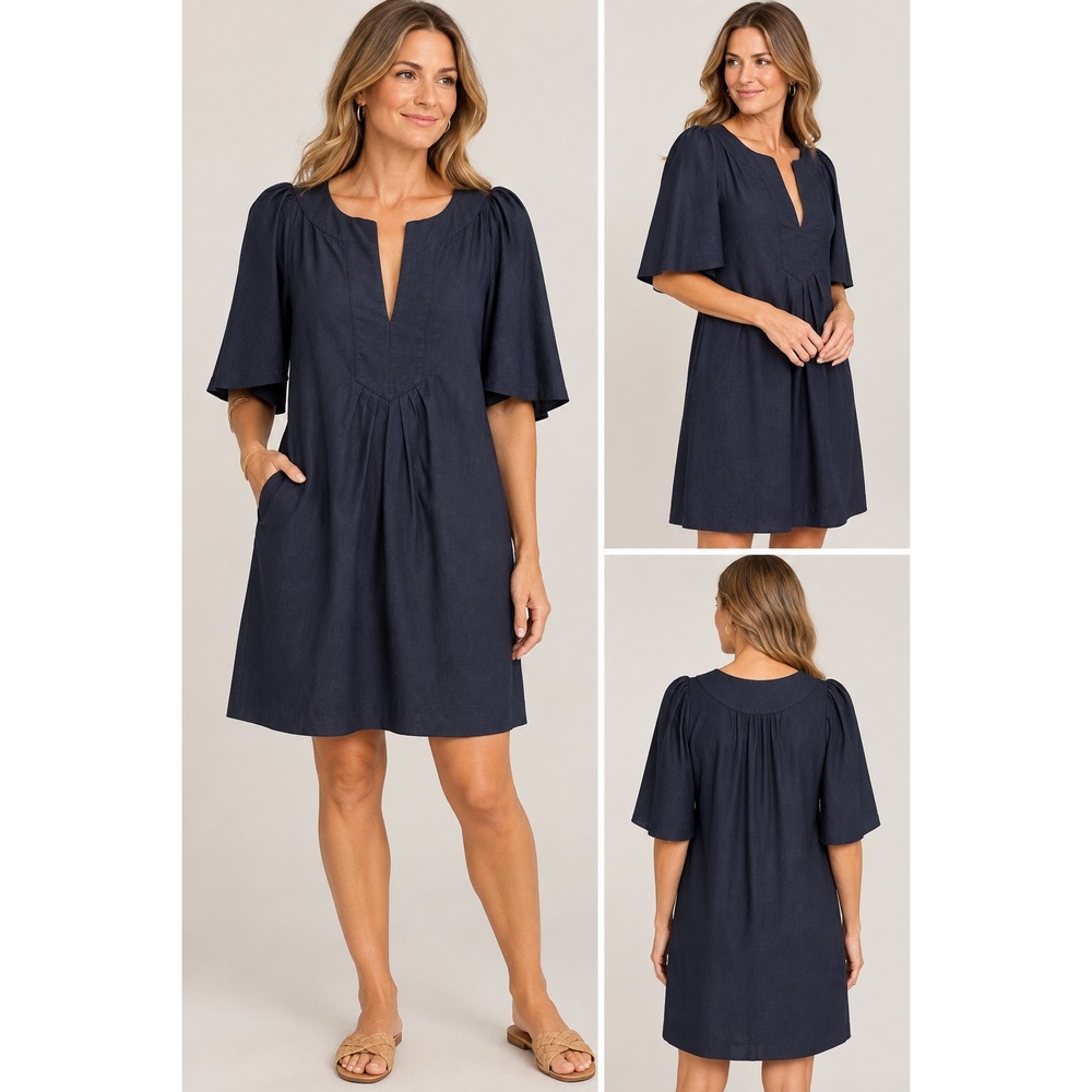 Pomander Place Tuckernuck Black Cotton V-Neck Pleated Mini Dress Medium Y19649T